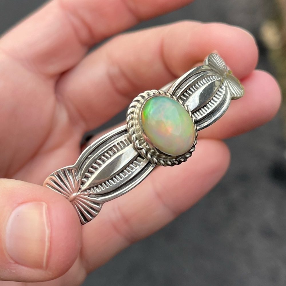 Sterling Silver Ethiopian Opal Cuff - Picture 4 of 7